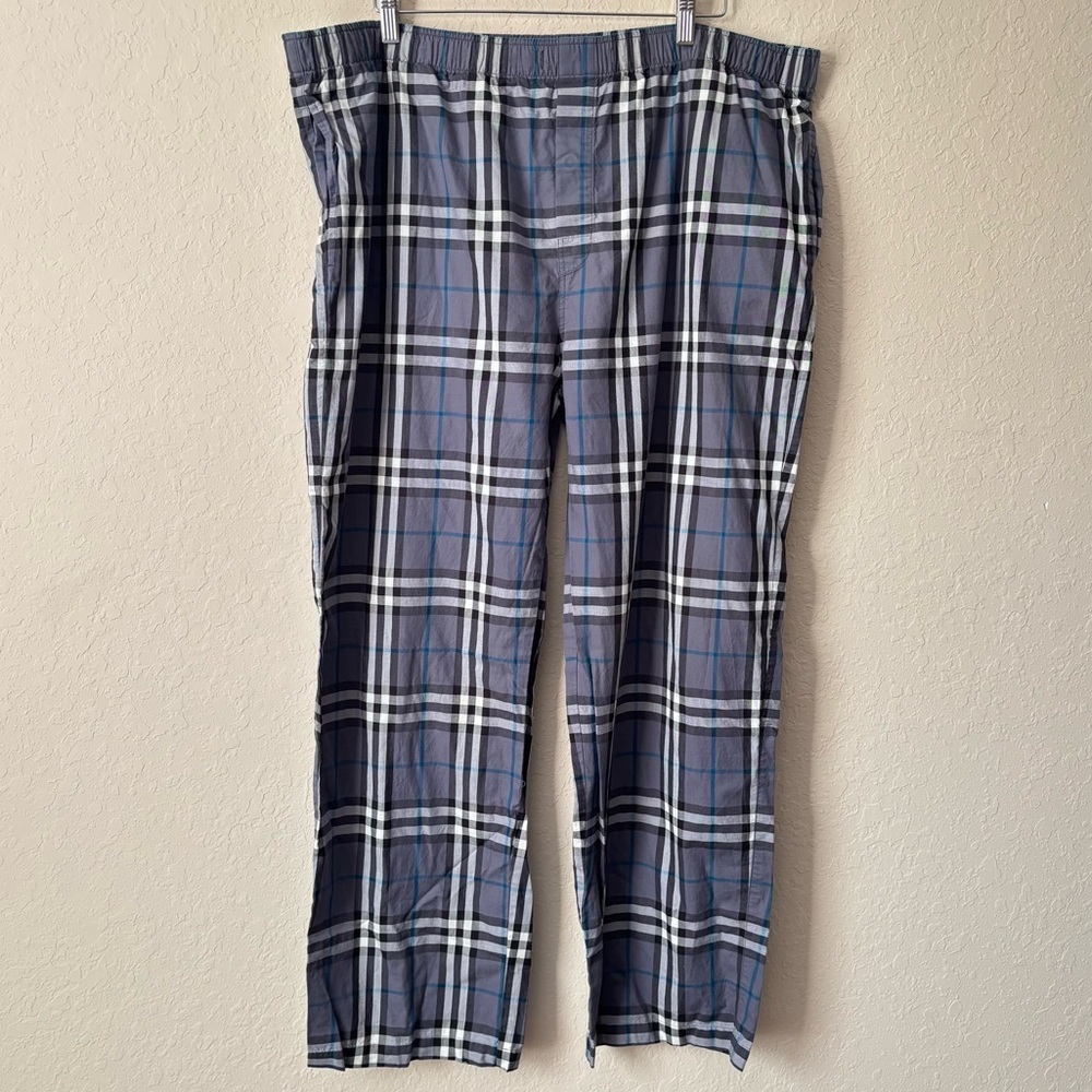 Burberry | Men's Blue Plaid 100% Cotton Pajama Pants Size XXL Missing Drawstring